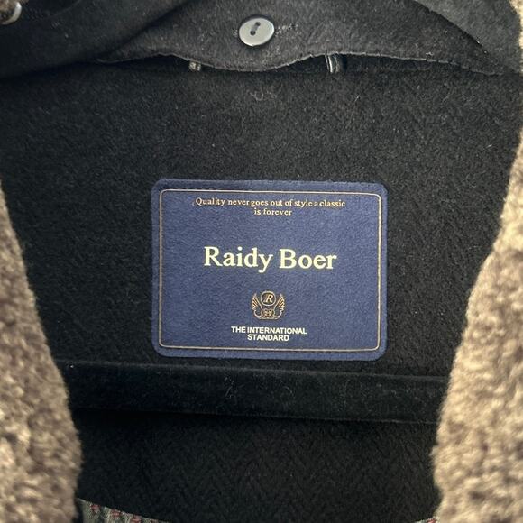 RAIDY BOER Men's Wool Removable Fur Collar Leather Trim Black Coat 38 US/48 EU - Picture 4 of 10